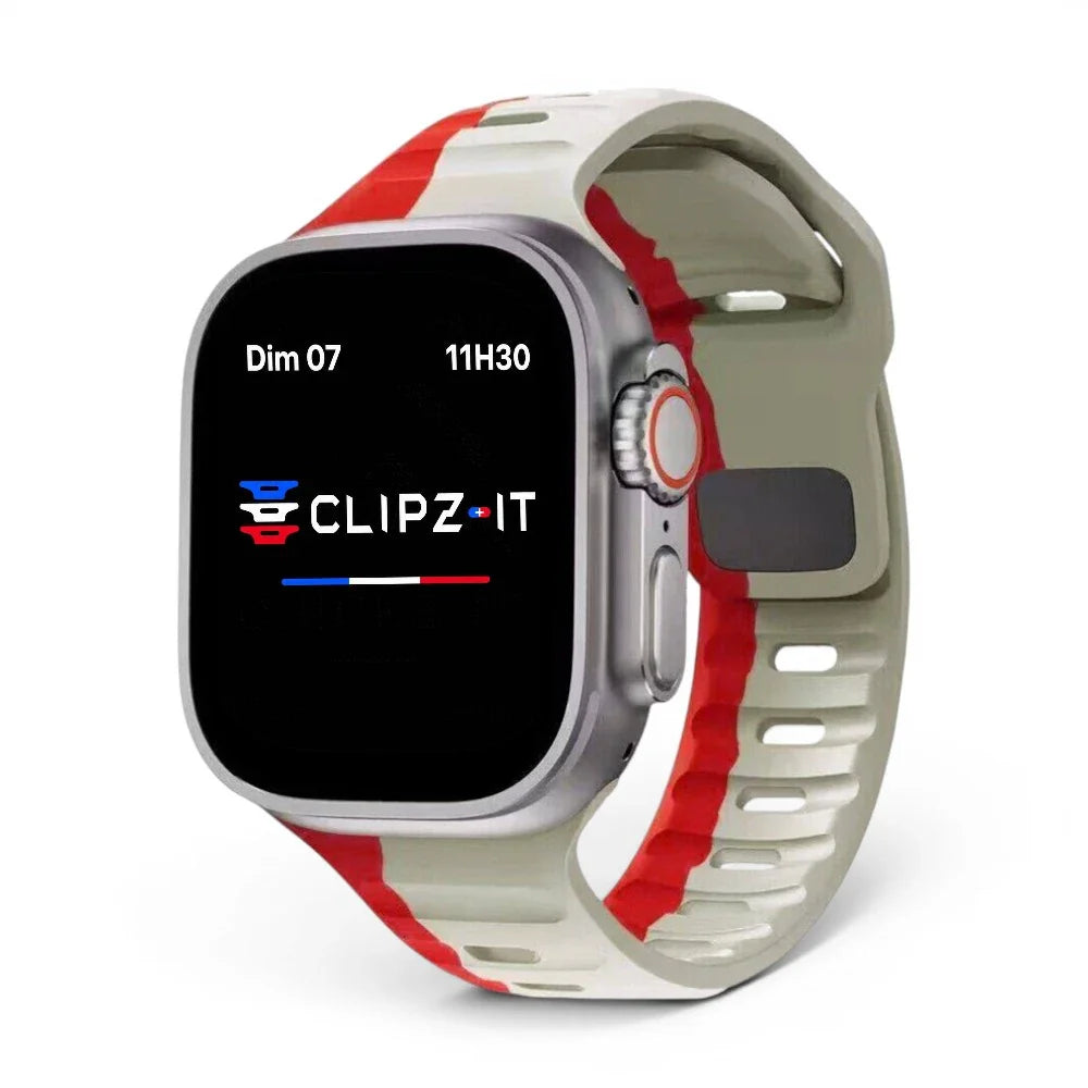 Bracelet Rhythm silicone sportif couleur rouge pour Apple Watch - Clipz-it