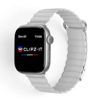 Bracelet Roxa Cuir aimanté vue de face couleur Gris clair pour Apple Watch - Clipz-it