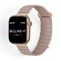 Bracelet Roxa Cuir aimanté vue de face couleur Lilas pour Apple Watch - Clipz-it