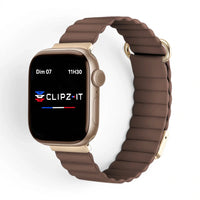 Bracelet Roxa Cuir aimanté vue de face couleur Marron pour Apple Watch - Clipz-it