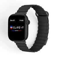 Bracelet Roxa Cuir aimanté vue de face couleur Noir pour Apple Watch - Clipz-it