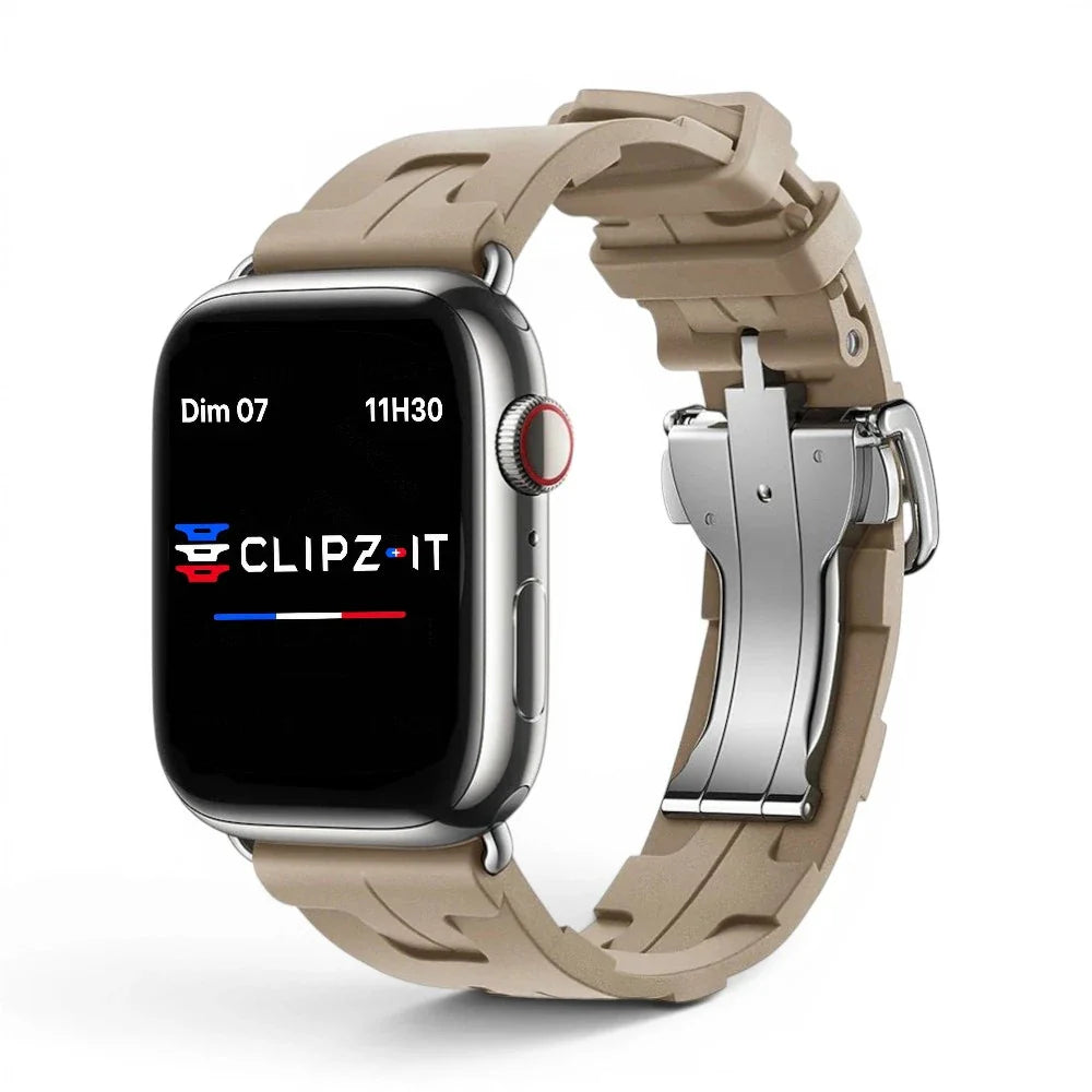 Bracelet Silica silicone luxe couleur beige pour Apple Watch - Clipz-it