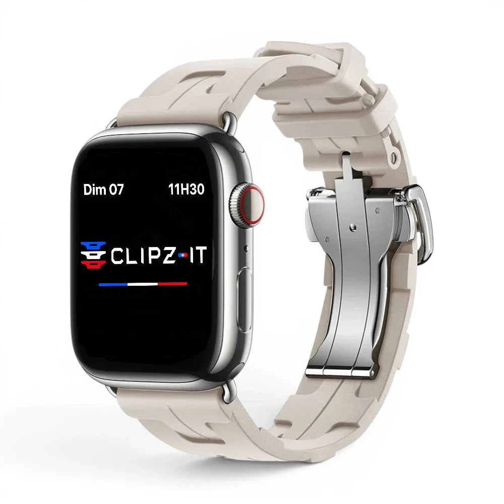 Bracelet Silica silicone luxe couleur blanc pour Apple Watch - Clipz-it