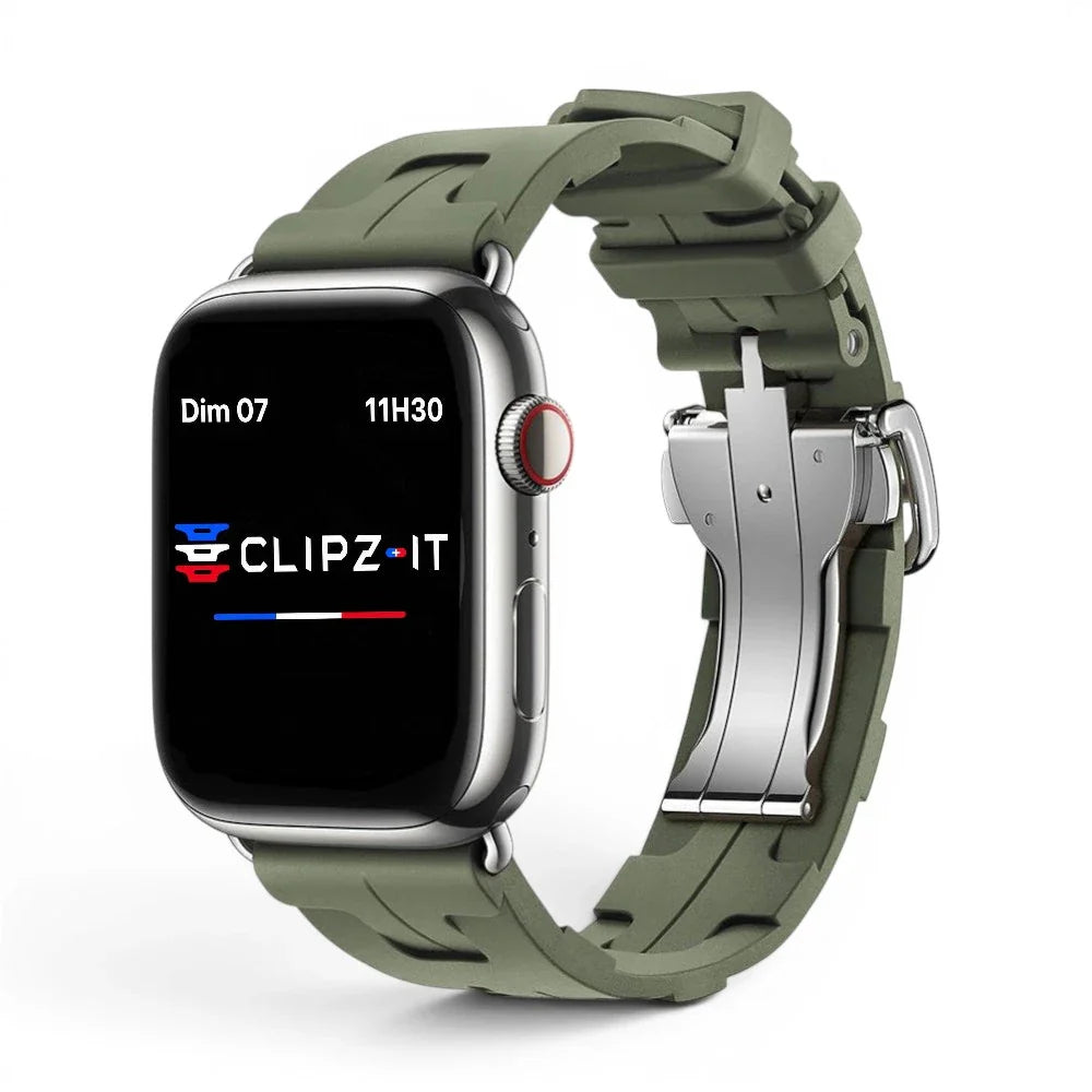 Bracelet Silica silicone luxe couleur kaki pour Apple Watch - Clipz-it