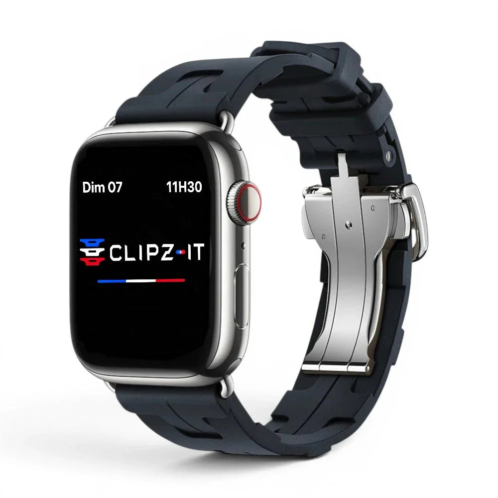 Bracelet Silica silicone luxe couleur noir pour Apple Watch - Clipz-it
