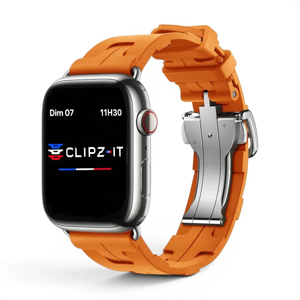 Bracelet Silica silicone luxe couleur orange pour Apple Watch - Clipz-it