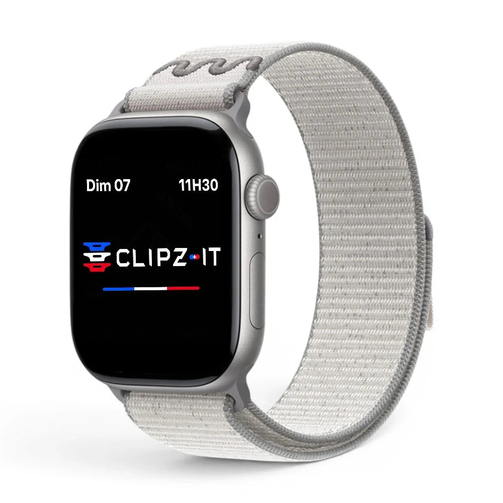 Bracelet Stretch Nylon sportif vue de face couleur Gris pour Apple Watch - Clipz-it