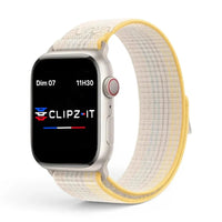 Bracelet Stretch Nylon sportif vue de face couleur Jaune pour Apple Watch - Clipz-it