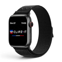 Bracelet Stretch Nylon sportif vue de face couleur Noir pour Apple Watch - Clipz-it