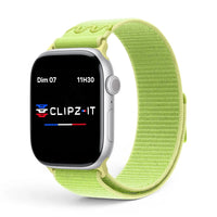 Bracelet Stretch Nylon sportif vue de face couleur Vert fluo pour Apple Watch - Clipz-it