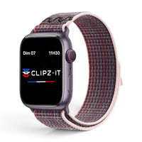 Bracelet Stretch Nylon sportif vue de face couleur Violet pour Apple Watch - Clipz-it