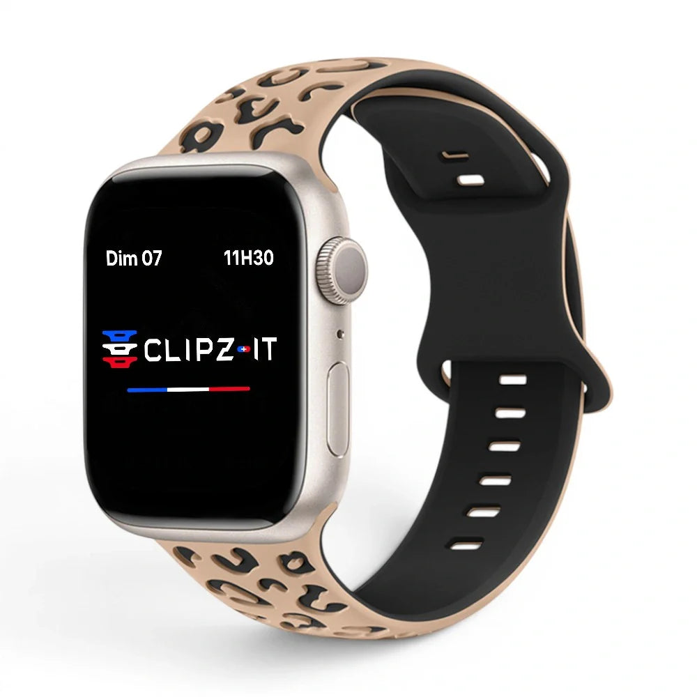 Bracelet Tigre Silicone imprimé vue de face couleur Panthère pour Apple Watch - Clipz-it