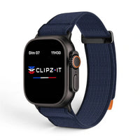 Bracelet Trek Nylon vue de face couleur Bleu pour Apple Watch - Clipz-it
