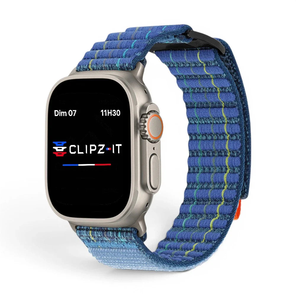 Bracelet Trekker nylon outdoor couleur bleu pour Apple Watch - Clipz-it