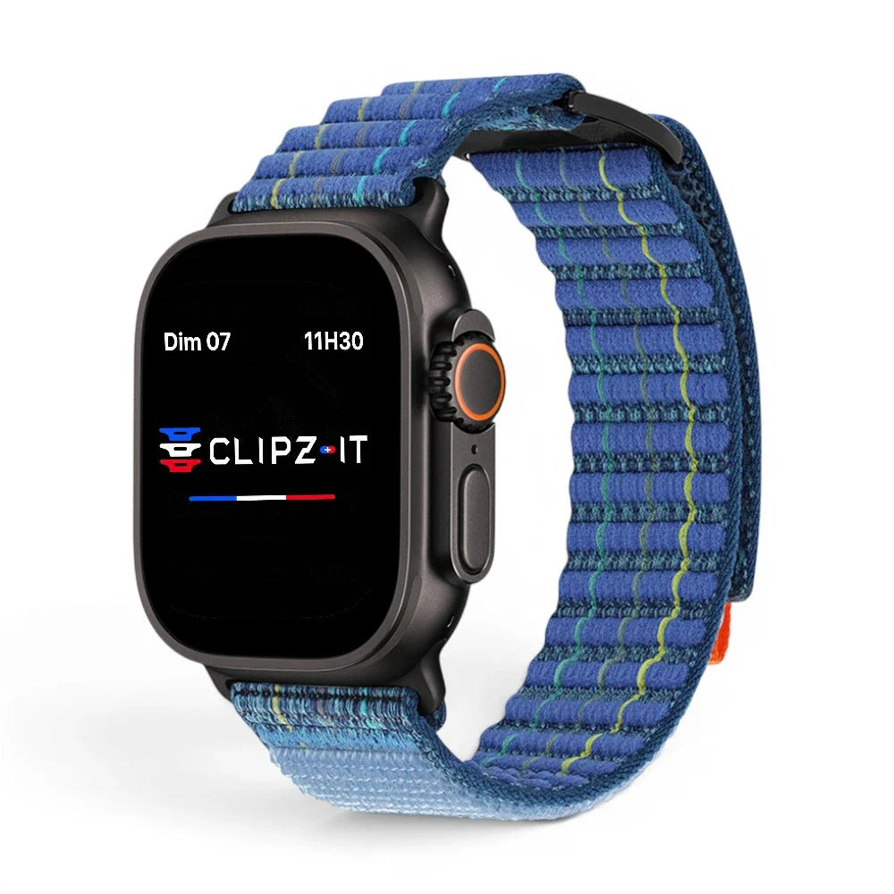 Bracelet Trekker nylon outdoor couleur bleu pour Apple Watch - Clipz-it