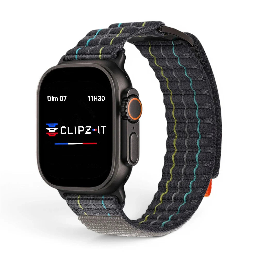 Bracelet Trekker nylon outdoor couleur noir pour Apple Watch - Clipz-it