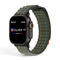 Bracelet Trekker nylon outdoor couleur vert-militaire pour Apple Watch - Clipz-it