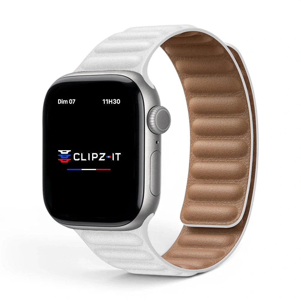 Bracelet Veloz cuir couleur Blanc pour Apple Watch - Clipz-it