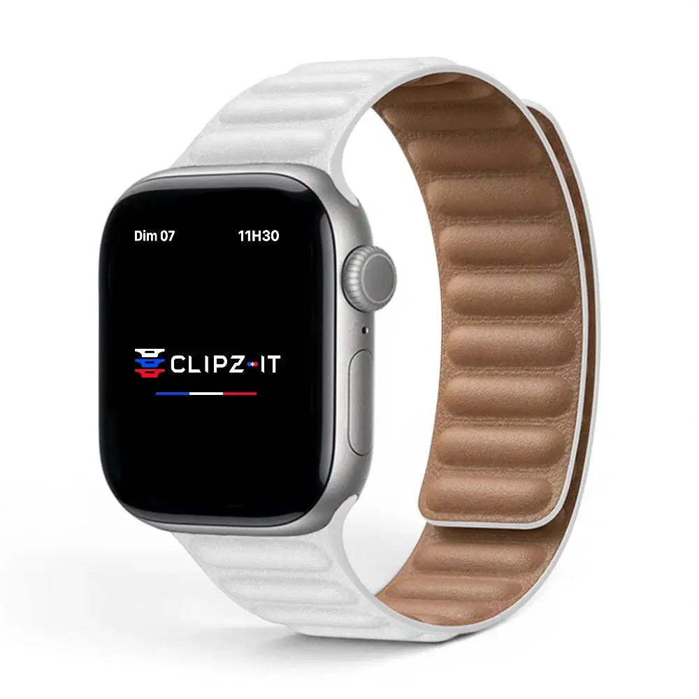Bracelet Veloz cuir couleur Blanc pour Apple Watch - Clipz-it
