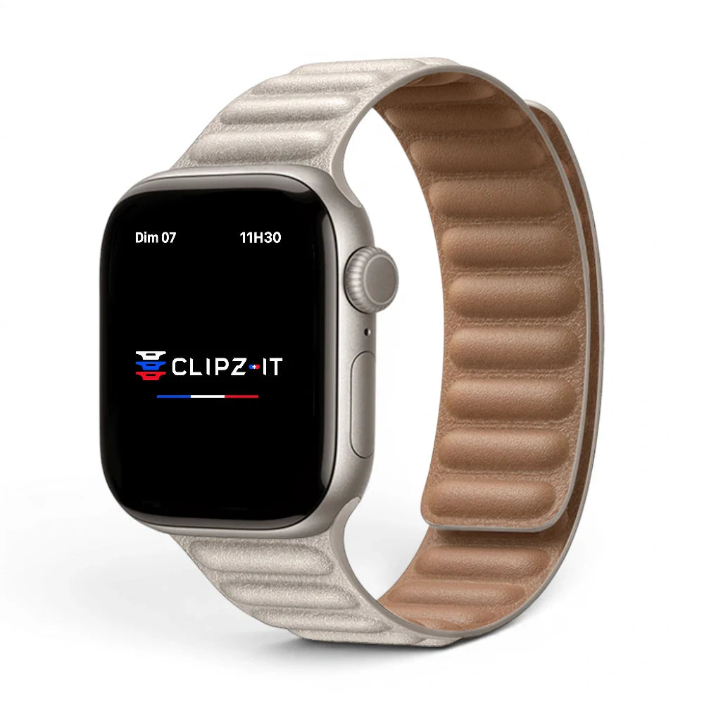 Bracelet Veloz cuir couleur Lumière Stéllaire pour Apple Watch - Clipz-it