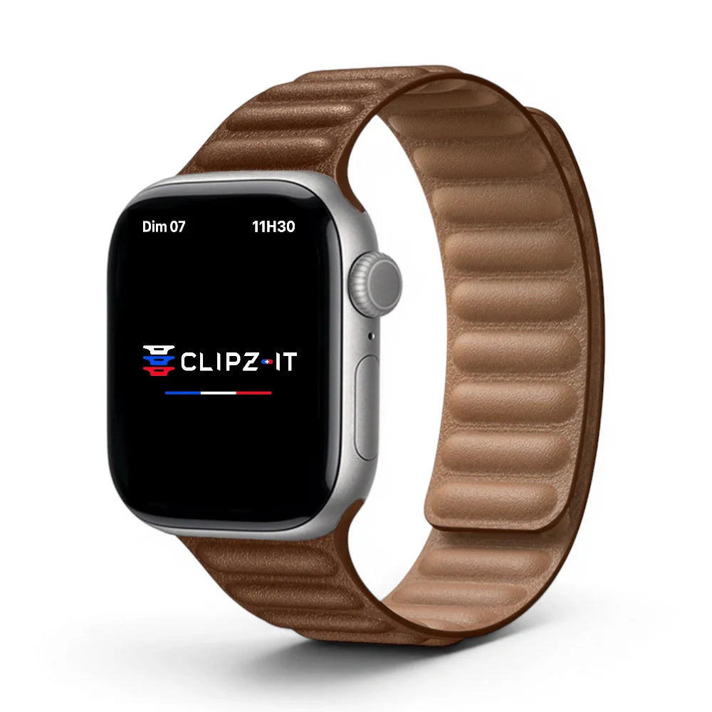 Bracelet Veloz cuir couleur Marron pour Apple Watch - Clipz-it