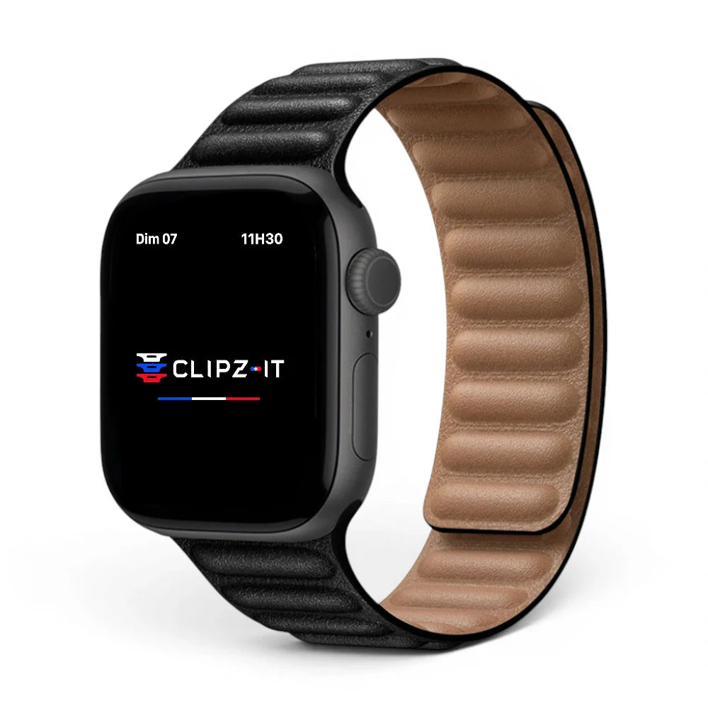 Bracelet Veloz cuir couleur Noir pour Apple Watch - Clipz-it