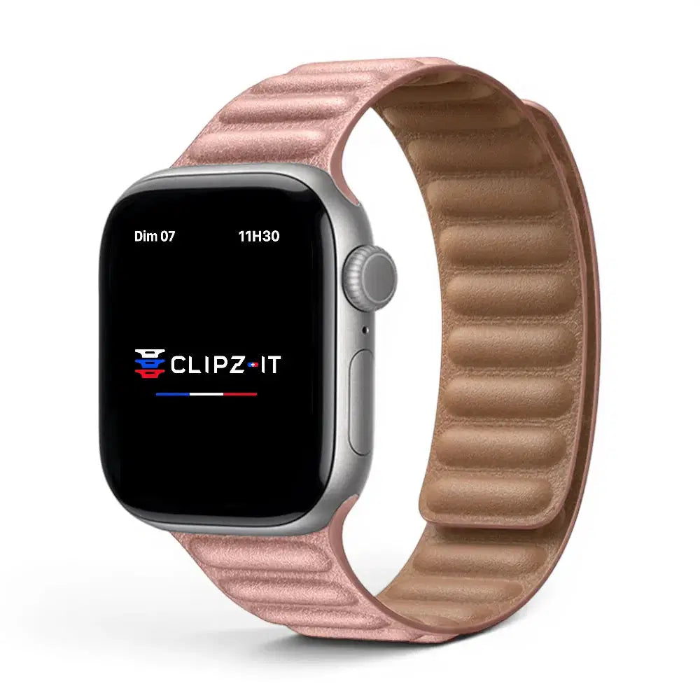 Bracelet Veloz cuir couleur Rose pour Apple Watch - Clipz-it