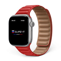 Bracelet Veloz cuir couleur Rouge pour Apple Watch - Clipz-it