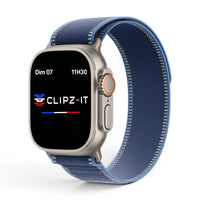 Bracelet Volt Nylon couleur Bleu finition Titane pour Apple Watch - Clipz-it