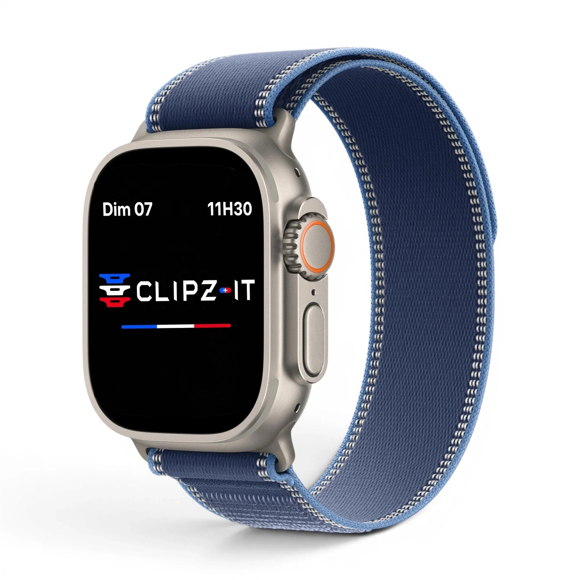 Bracelet Volt Nylon couleur Bleu finition Titane pour Apple Watch - Clipz-it