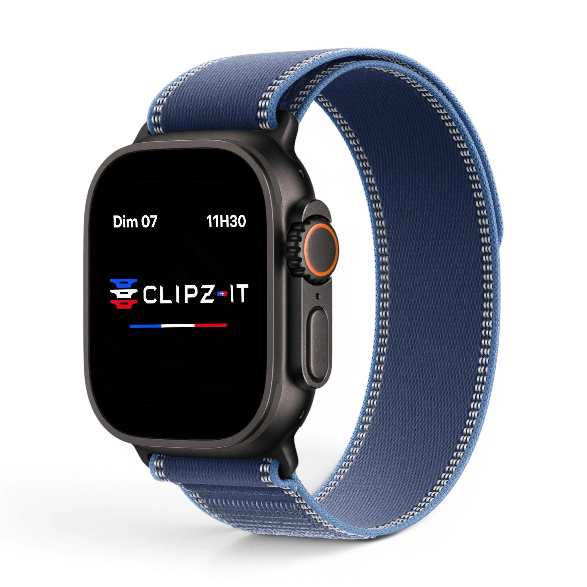 Bracelet Volt Nylon vue de face couleur Bleu pour Apple Watch - Clipz-it