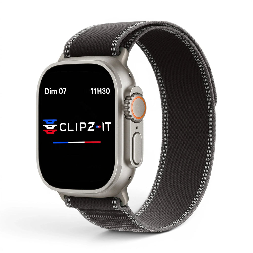 Bracelet Volt Nylon couleur Noir finition Titane pour Apple Watch - Clipz-it