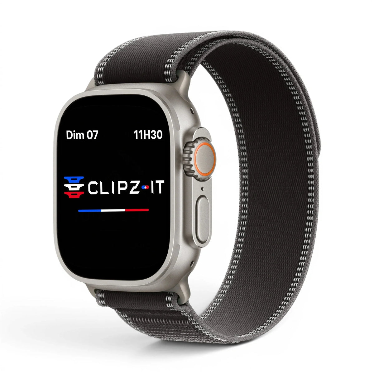 Bracelet Volt Nylon couleur Noir finition Titane pour Apple Watch - Clipz-it