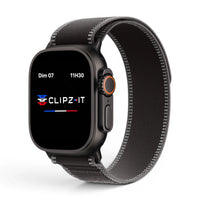 Bracelet Volt Nylon vue de face couleur Noir pour Apple Watch - Clipz-it