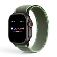 Bracelet Volt Nylon vue de face couleur Vert pour Apple Watch - Clipz-it