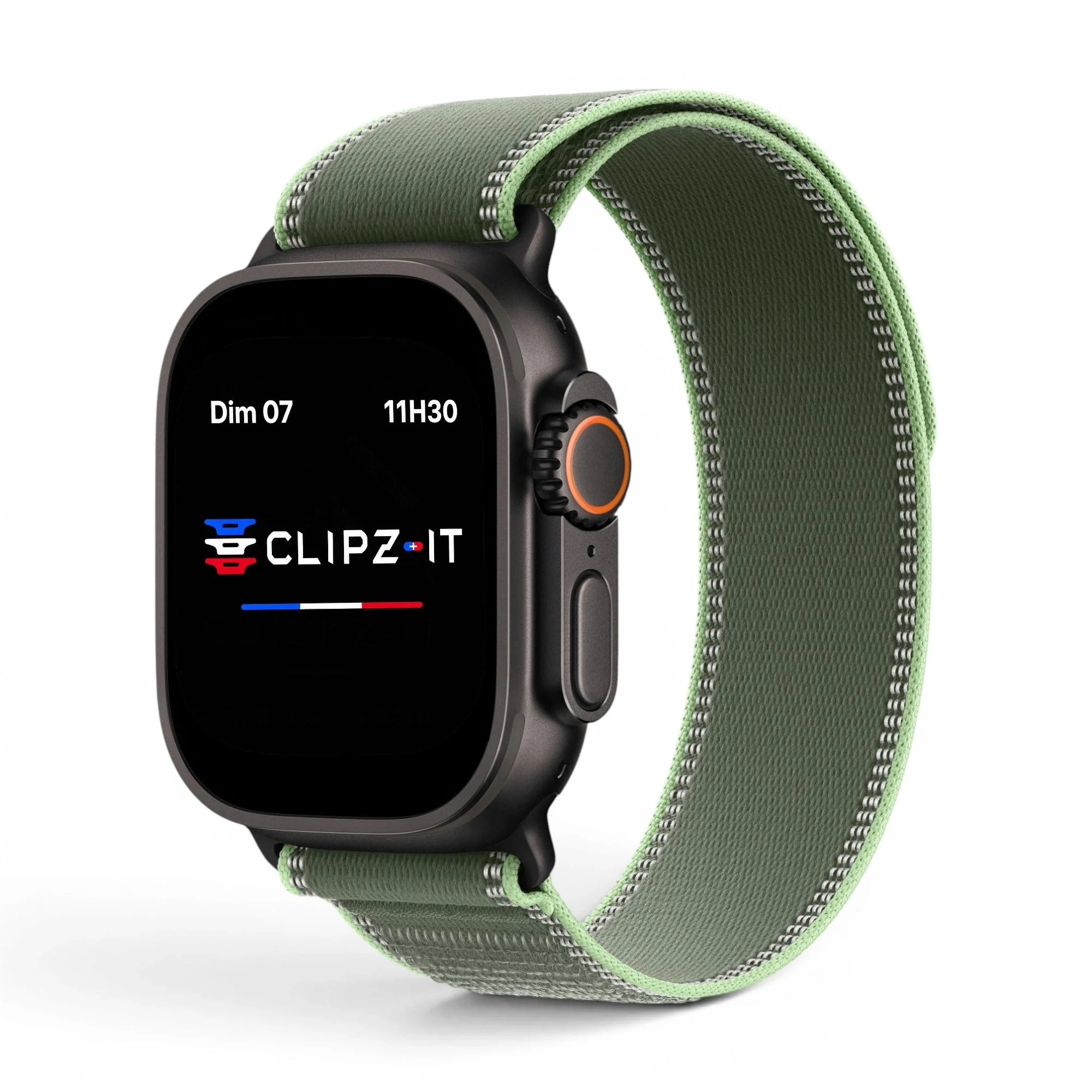 Bracelet Volt Nylon vue de face couleur Vert pour Apple Watch - Clipz-it