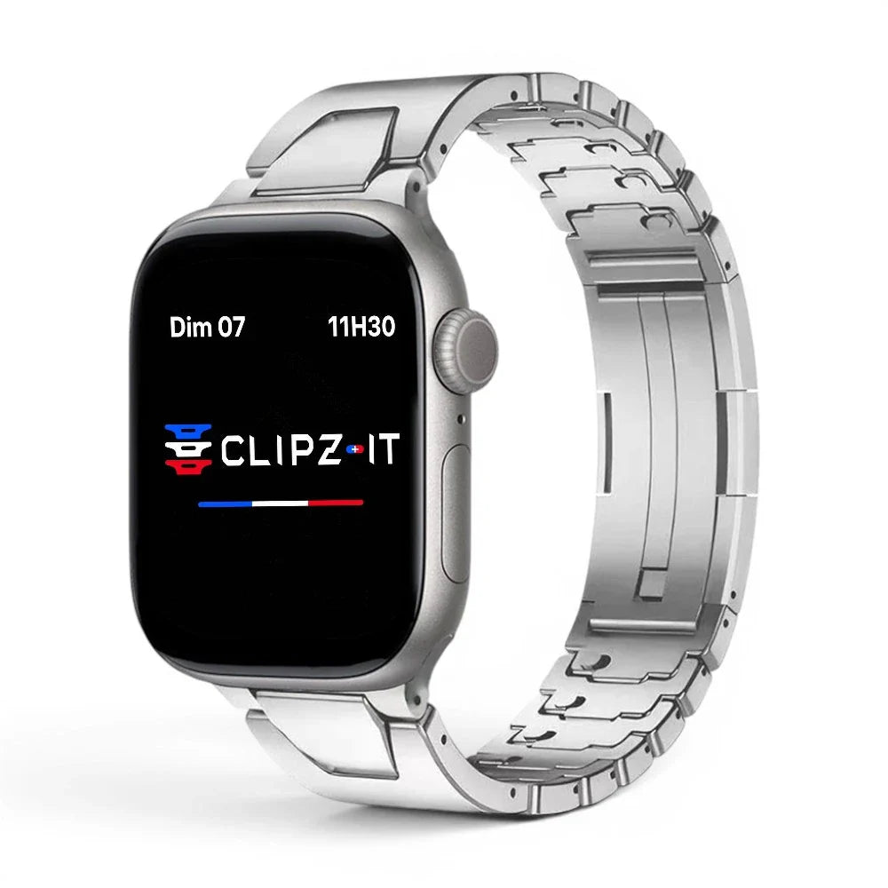 Bracelet Warden acier inoxydable couleur argent pour Apple Watch - Clipz-it