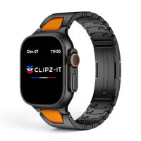 Bracelet Warden acier inoxydable couleur noir-et-orange pour Apple Watch - Clipz-it