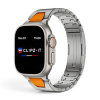 Bracelet Warden acier inoxydable couleur titane-et-orange pour Apple Watch - Clipz-it