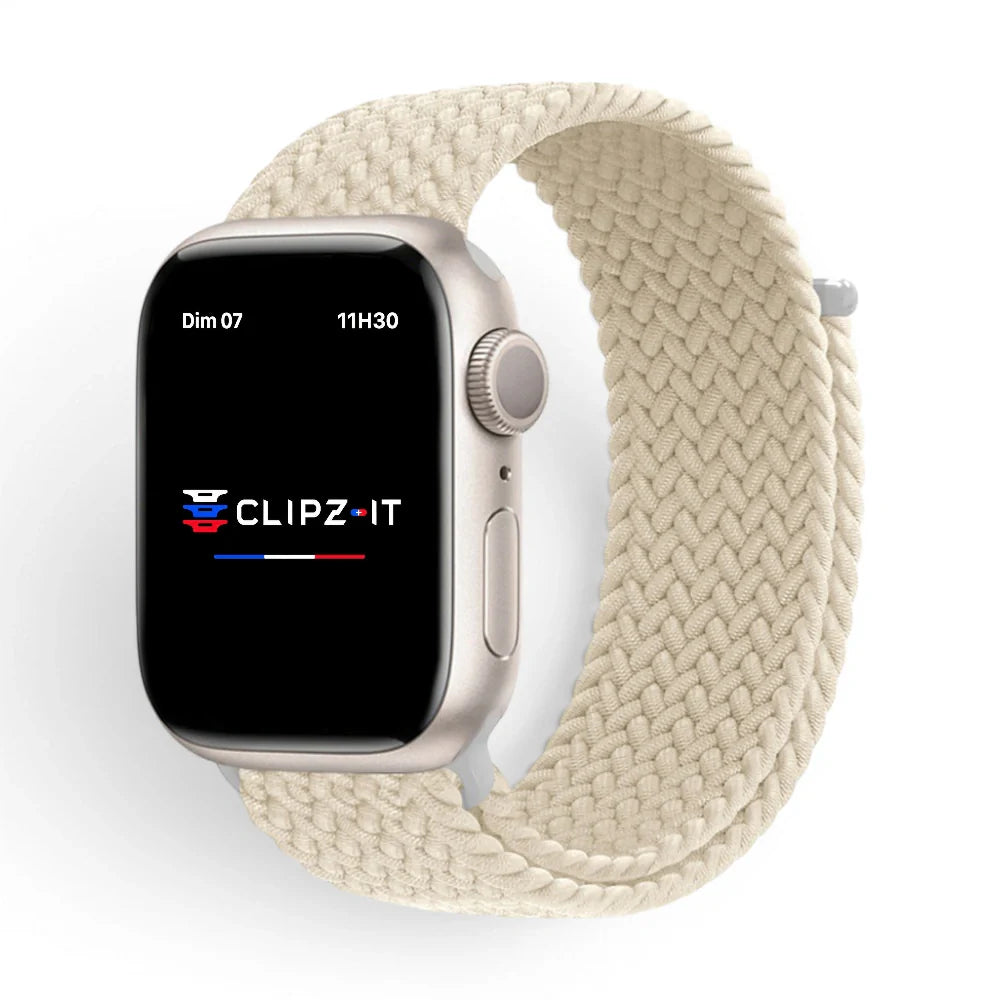 Bracelet Woven nylon tressé couleur Blanc cassé pour Apple Watch - Clipz-it