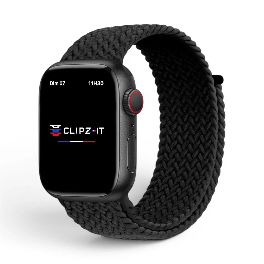 Bracelet Woven nylon tressé couleur Noir pour Apple Watch - Clipz-it
