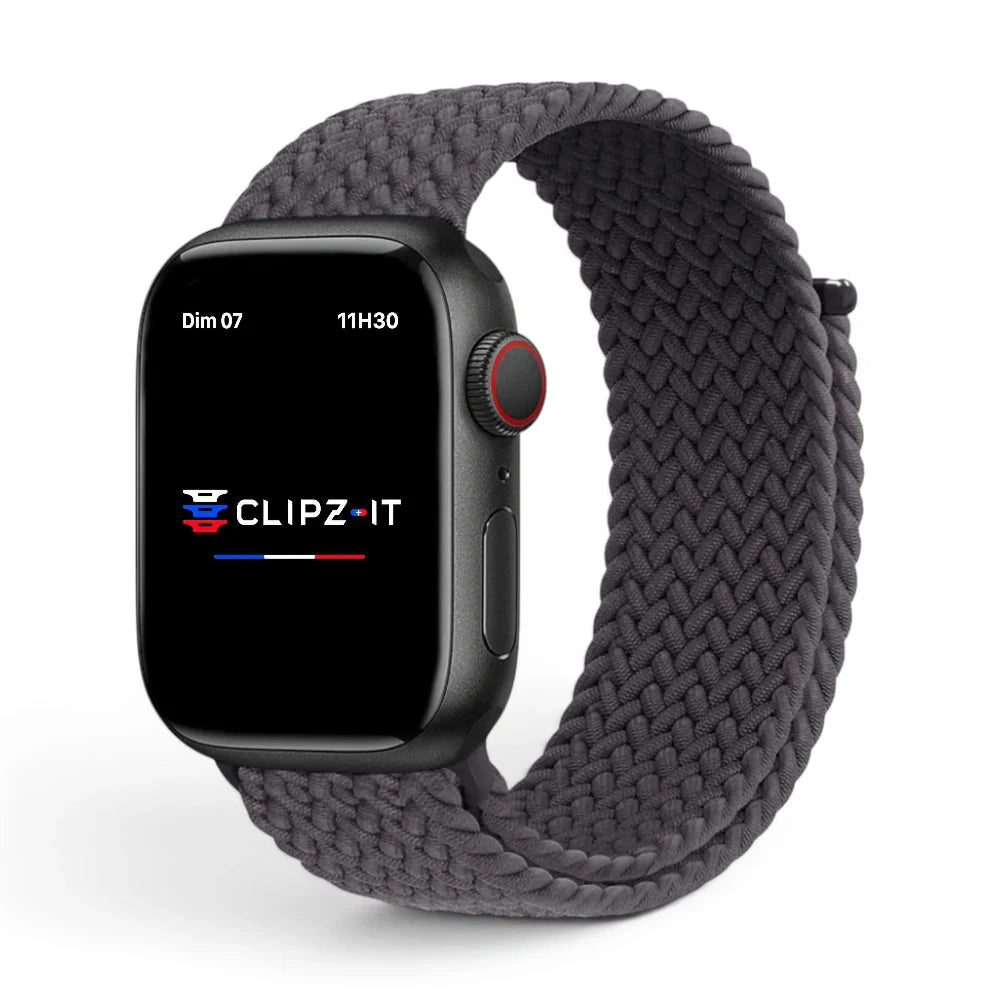 Bracelet Woven nylon tressé couleur Obsidienne pour Apple Watch - Clipz-it