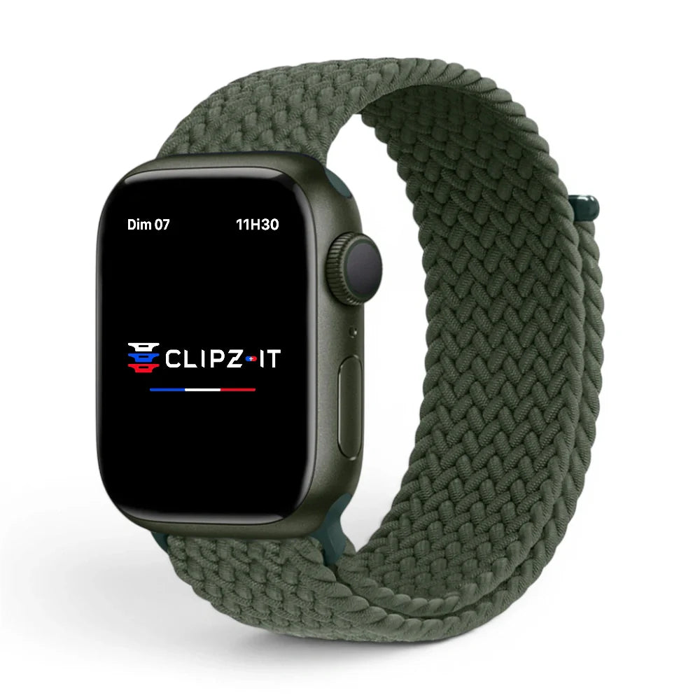 Bracelet Woven nylon tressé couleur Vert militaire pour Apple Watch - Clipz-it