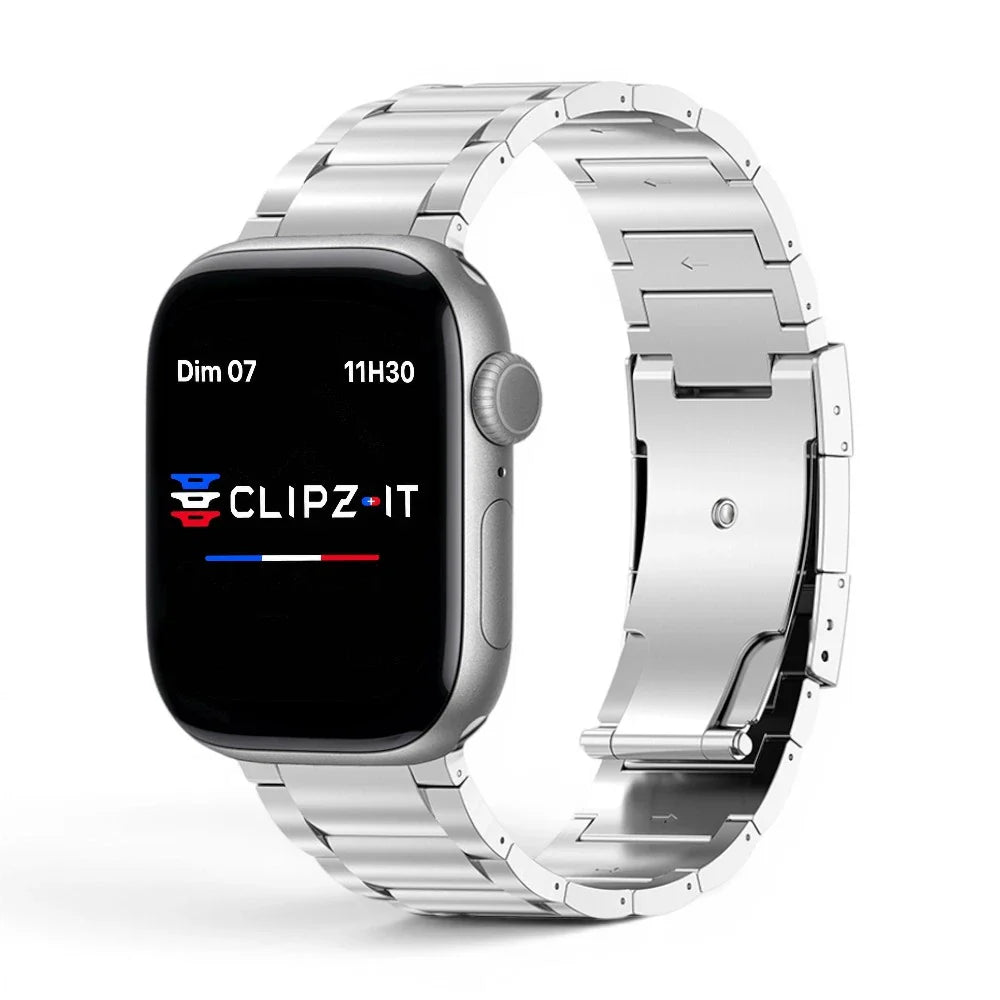 Bracelet Zenith titane maillons couleur argent pour Apple Watch - Clipz-it