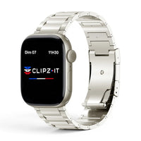 Bracelet Zenith titane maillons couleur lumiere-stellaire pour Apple Watch - Clipz-it