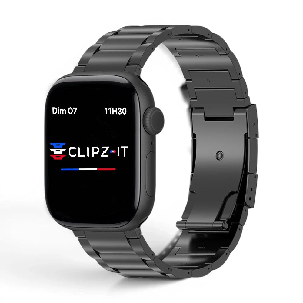 Bracelet Zenith titane maillons couleur noir pour Apple Watch - Clipz-it