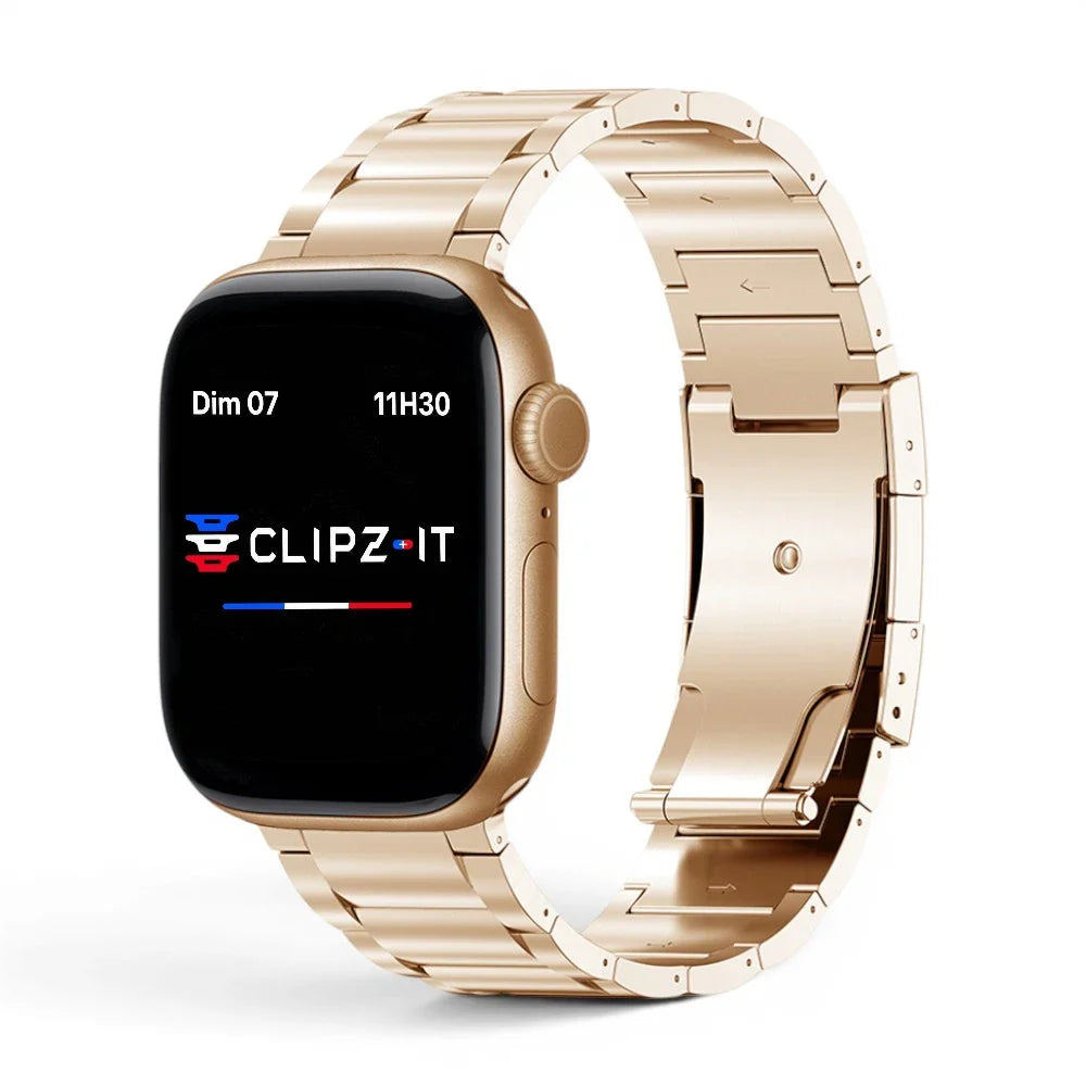 Bracelet Zenith titane maillons couleur rose pour Apple Watch - Clipz-it