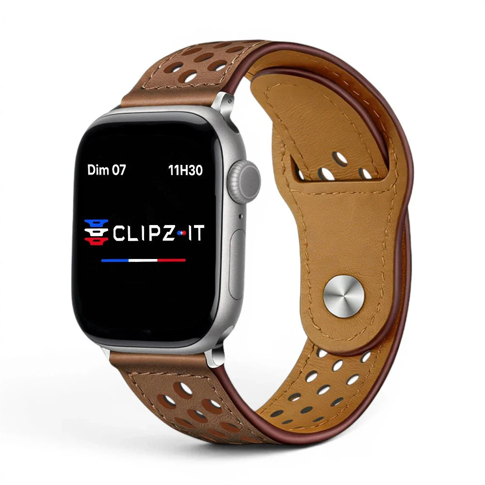 Bracelet Zephyr cuir sportif léger couleur marron pour Apple Watch - Clipz-it